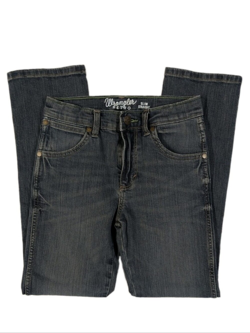 Wrangler Retro Boys Jeans Size 12 Reg Slim Straight Dark Wash Denim Adjustable